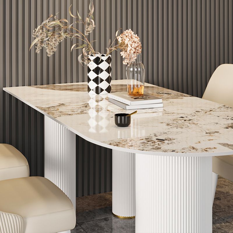 Modern Style Dining Table Sintered Stone Table with Metal Base for Home