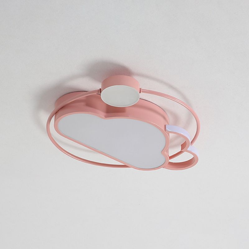 Iron Sun and Cloud Flushmount Lighting Cartoon LED Ceiling Mount Light in Pink/Blue for Child Room