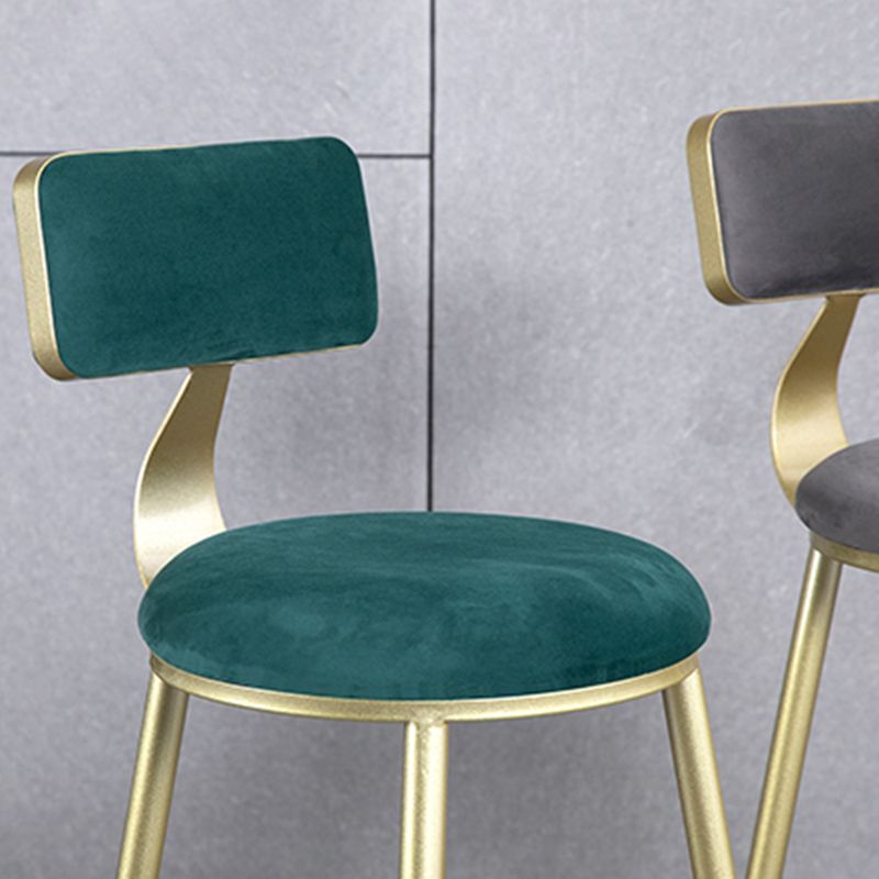 Glam Armless Backrest Counter Stool Iron Bar Stool with Velvet Cushion and Pedal for Cafe