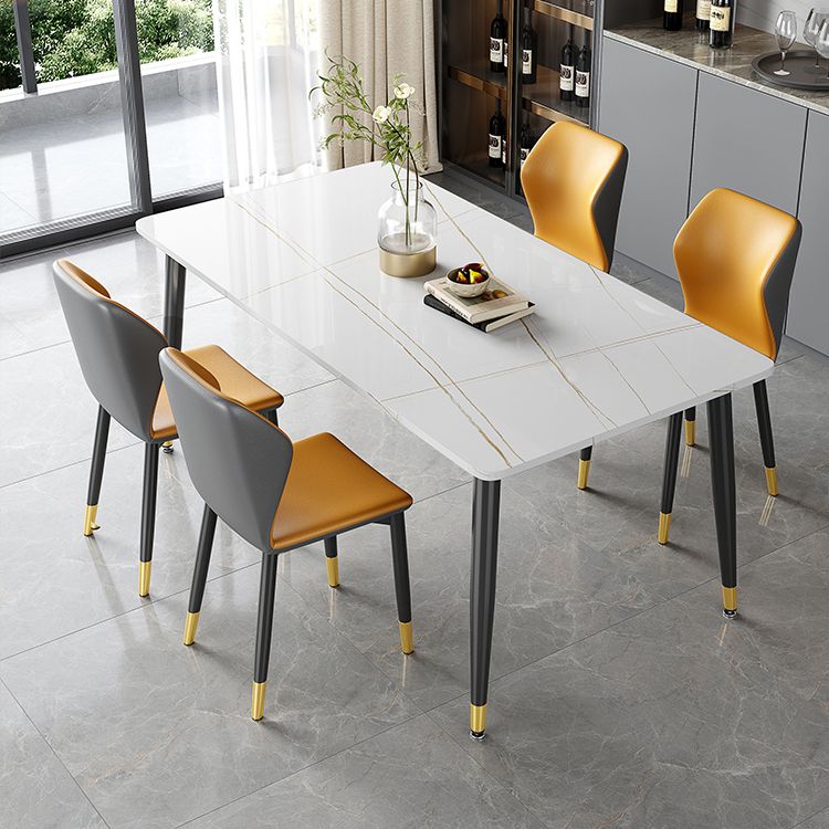 Industrial Kitchen Sintered Stone Top Dining Table Rectangle Dining Table with 4 Legs Base