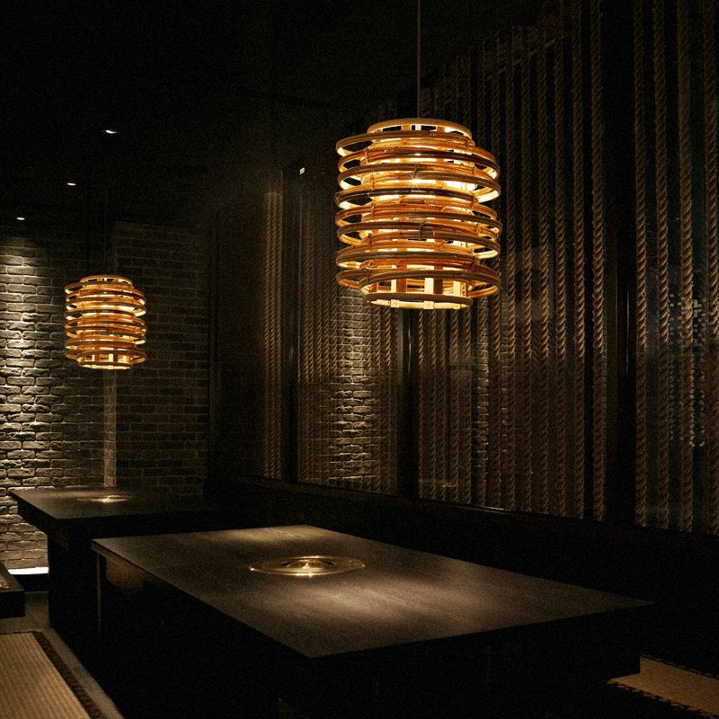 Curl Bound Ceiling Light Asian Style Rattan 1 Bulb Restaurant Hanging Light in Wood