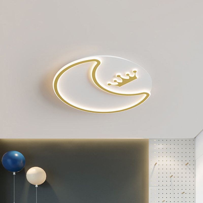 Modernist LED Ceiling Fixture Gold Crescent and Crown Flush Mount Light with Acrylic Shade