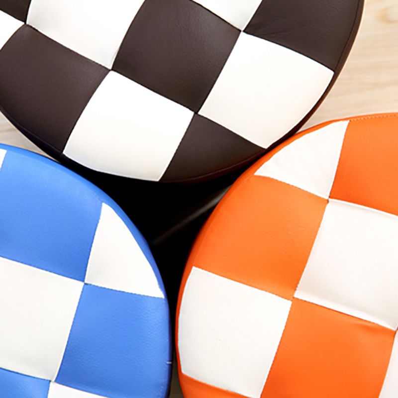 Modern Round Pouf Plaid Pattern Leather Pouf for Drawing Room
