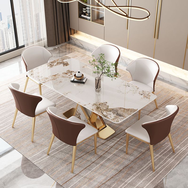 High Gloss White Dining Table Set 1/4/5/7 Pieces Glam Dinette Set with Leather Chairs