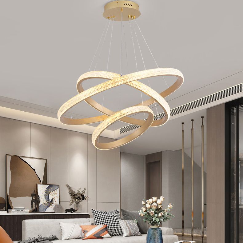 Aluminium Gold LED Hanging Lamp in Modern Luxury Style Circular Acrylic Chandelier for Living Room
