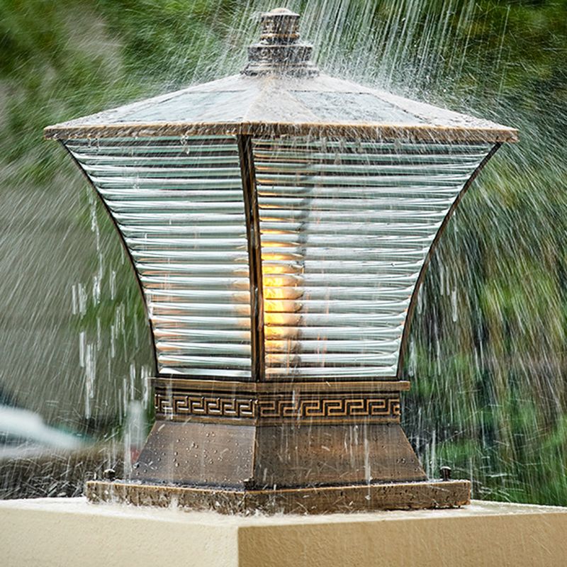 Modern Pillar Light Geometric LED Solar Lighting Fixture for Backyard