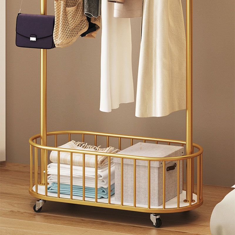 Gorgeous Clothes Hanger Basket Storage Metal Coat Rack with Castors