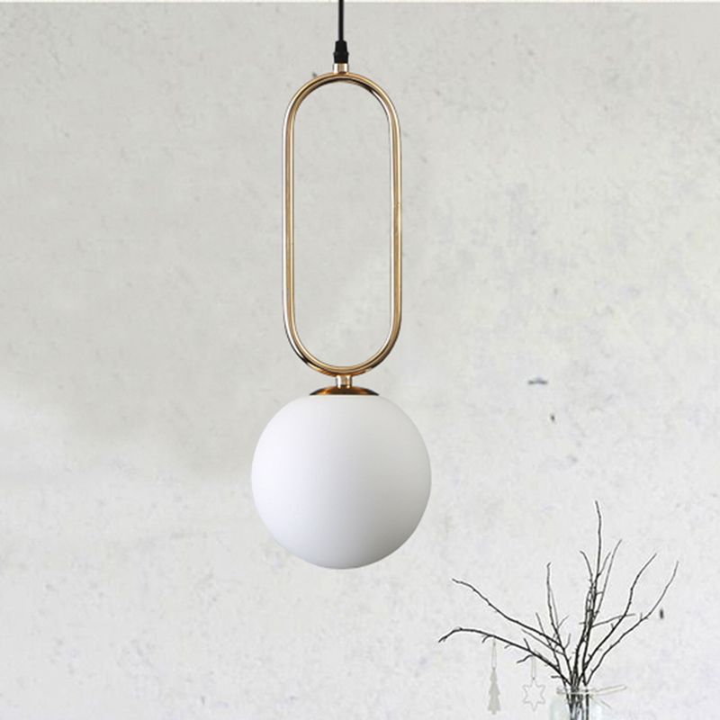 Contemporary Orb Shade Pendant Light Milk Glass 1 Head Living Room Hanging Fixture in Gold Finish