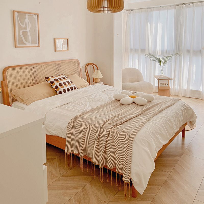 Classic Standard Bed Cherry Solid Color Bed Frame With Custom Gold Legs