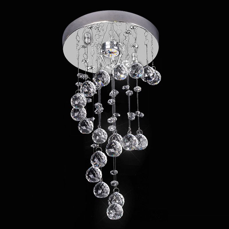 1-Bulb Ceiling Flush Light Modern Twisted Crystal Orb Flush-Mount Light Fixture in Nickel