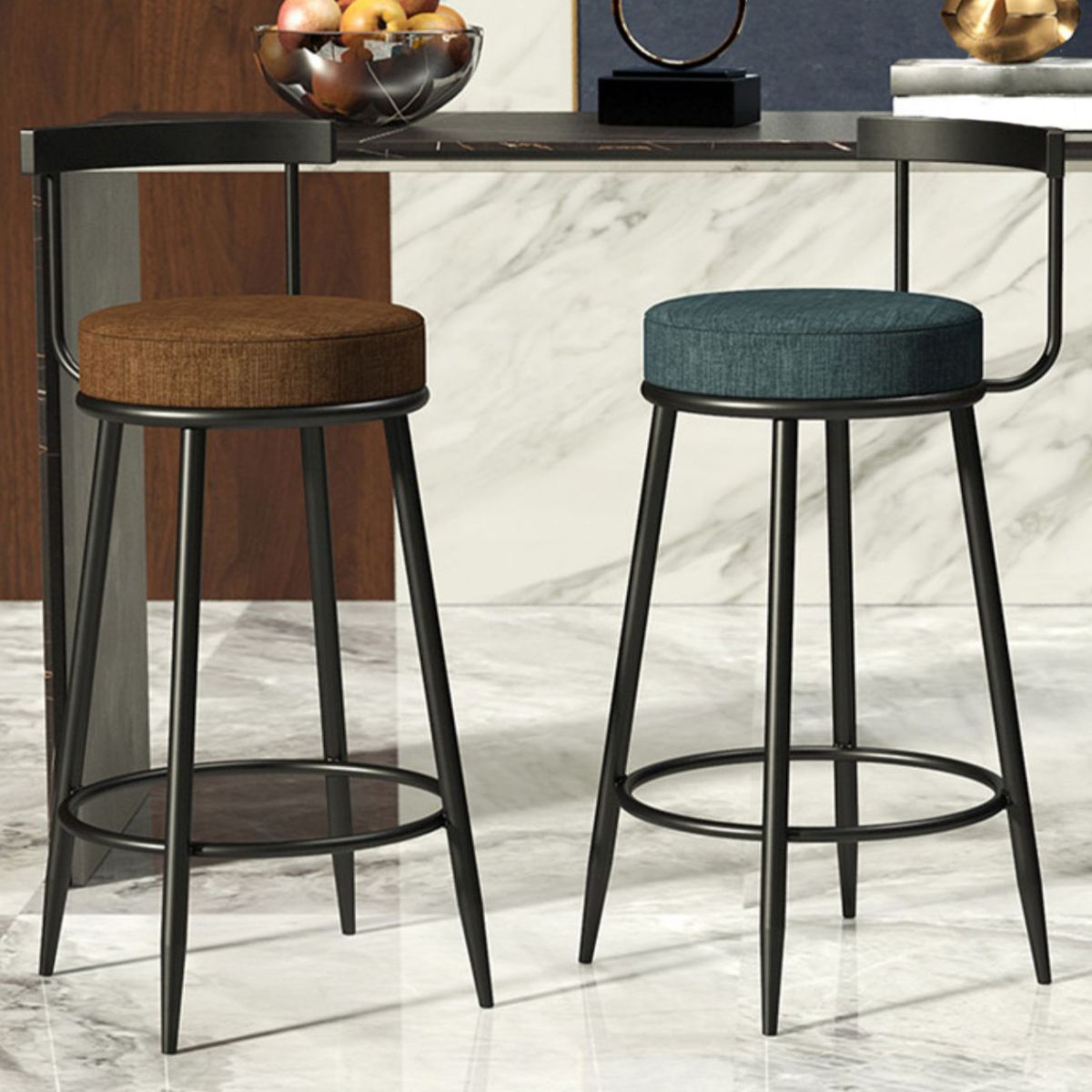 Industrial Armless Backrest Counter Stool Iron Cafe Bar Stool with Cushion and Pedal