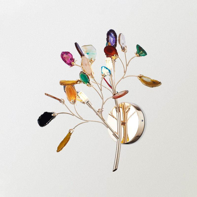 Gold Branching Wall Lighting Contemporary 2/3-Light Metallic LED Wall Mount Sconce with Leaf Agate Deco