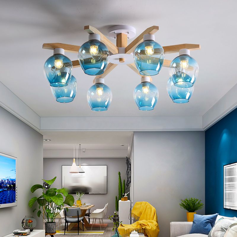 Contemporary Flush Light Fixture Wood Flush Mount Lights in Brown for Living Room