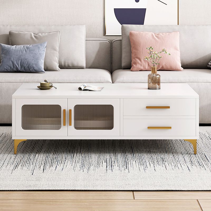 4 Legs Rectangle Cocktail Table Wood Single Coffee Table with Storage Drawers