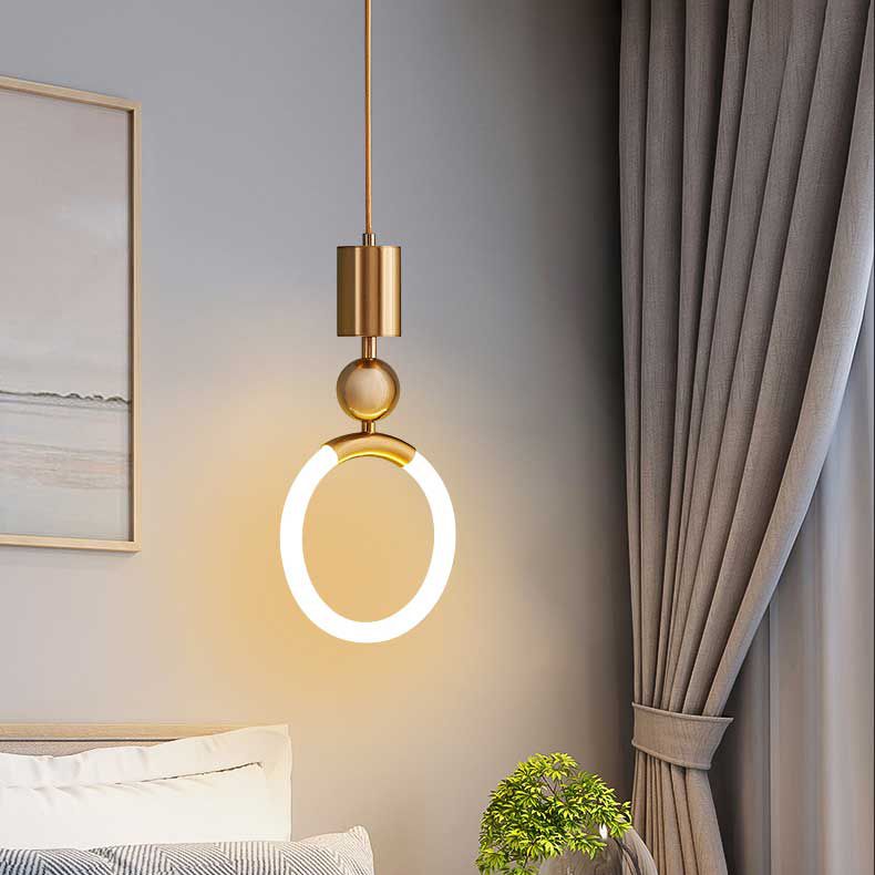 1-Light LED Circle Suspended Lighting Fixture Gold Pendant Light Kit for Bedroom