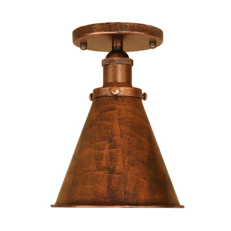 1 Light Metallic Semi Flush Light Vintage Style Rust/Copper Tapered Indoor Semi Flush Light Fixture
