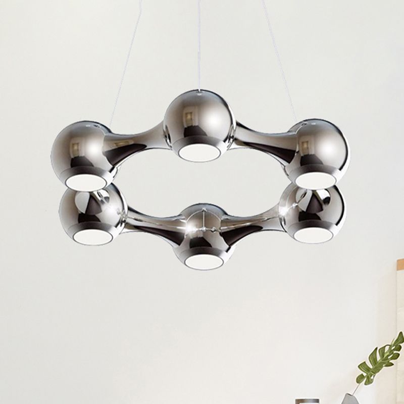 Dome Shade Hanging Light moderne Metal Metal Black / Chrome LED Chandelier Light for Dining Room en chaud / blanc