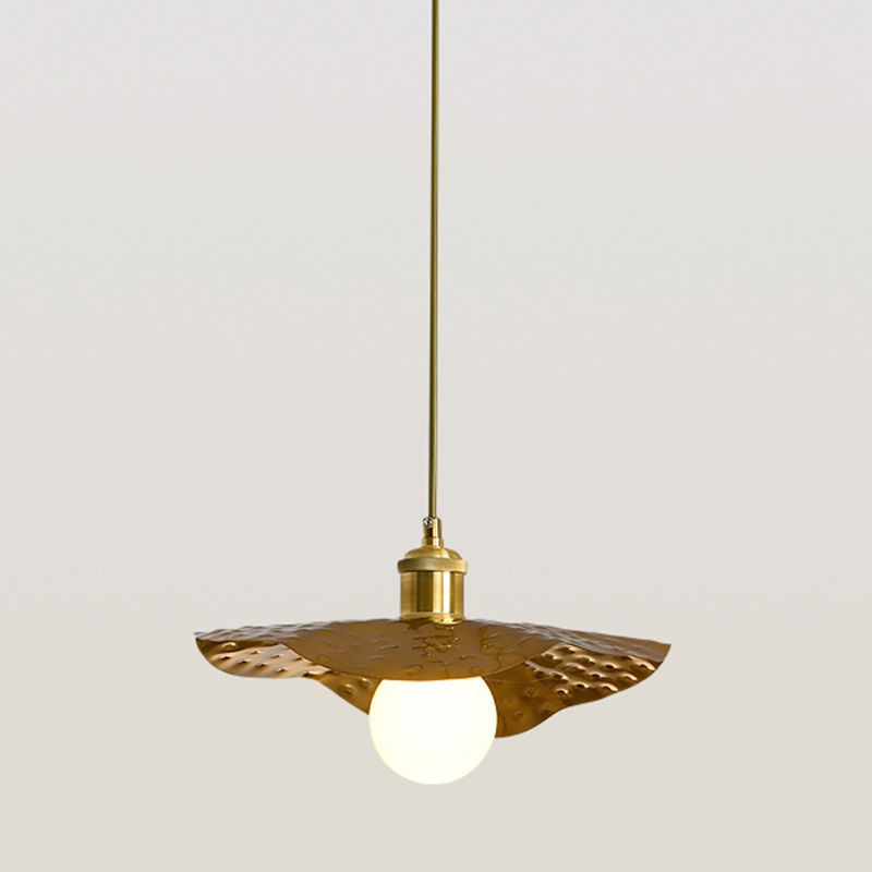 Hammered Metal Lotus Leaf Pendant Lamp Creative Postmodern 1-Light Brown Hanging Ceiling Light