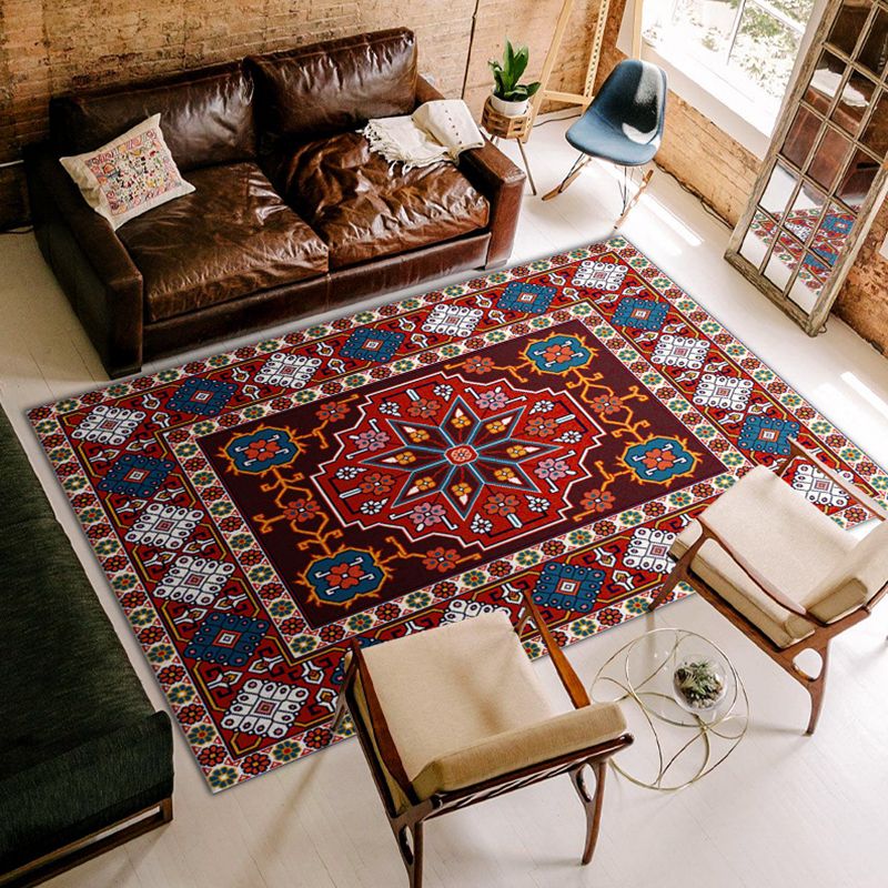 Bohemian Multicolor Rug Tribal Totem Polyester Carpet Stain Resistant Area Rug for Living Room