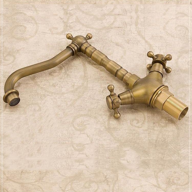 Glam Basin Lavatory Faucet Brass 2 Cross Handles with Water Hose  Bathroom Faucet