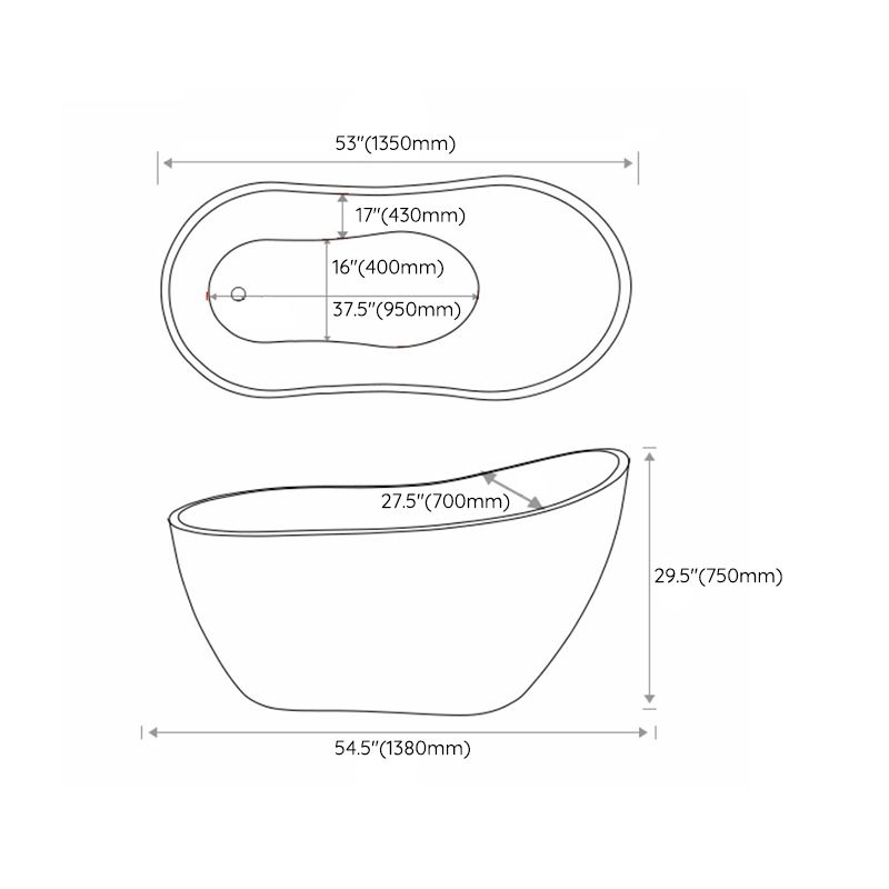 Modern Style Freestanding Soaking Bathtub Single Slipper Acrylic Bathtub for Bathroom