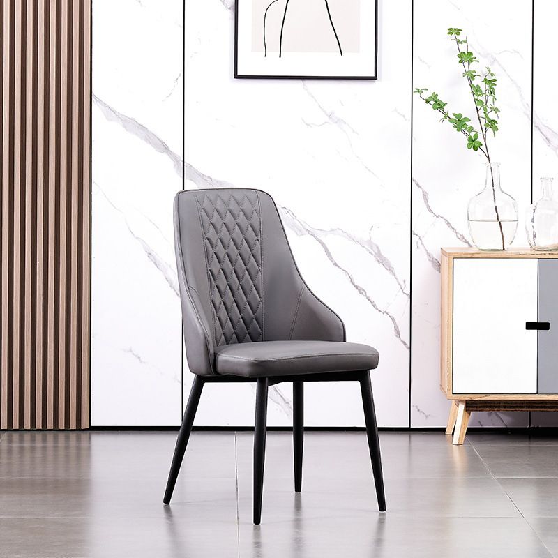 Modern Leather Dining Chair Solid Back Armless Side Chairs with Metal Legs