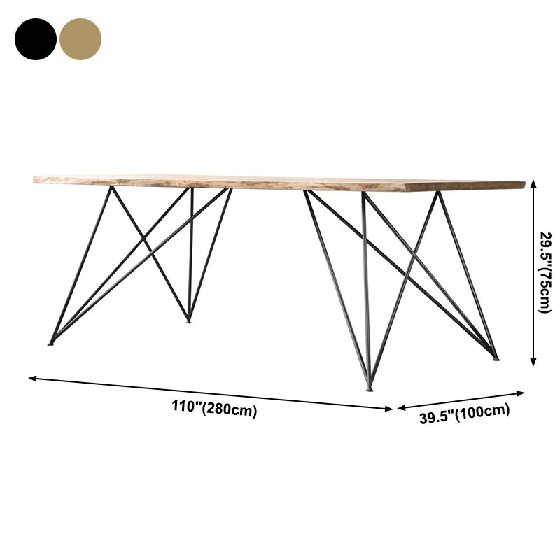 Mesa de comedor rectangular de lujo tradicional mesa de madera maciza con 4 patas de metal