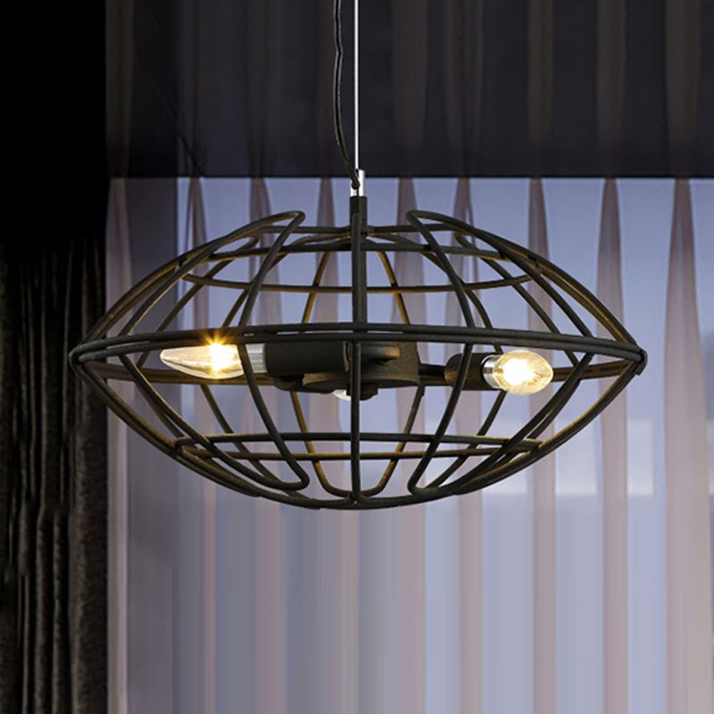 Luce lampadario nero in metallo UFO CAGE 3 BUSI LAGAMENTI Sospensione di fabbrica per il ristorante