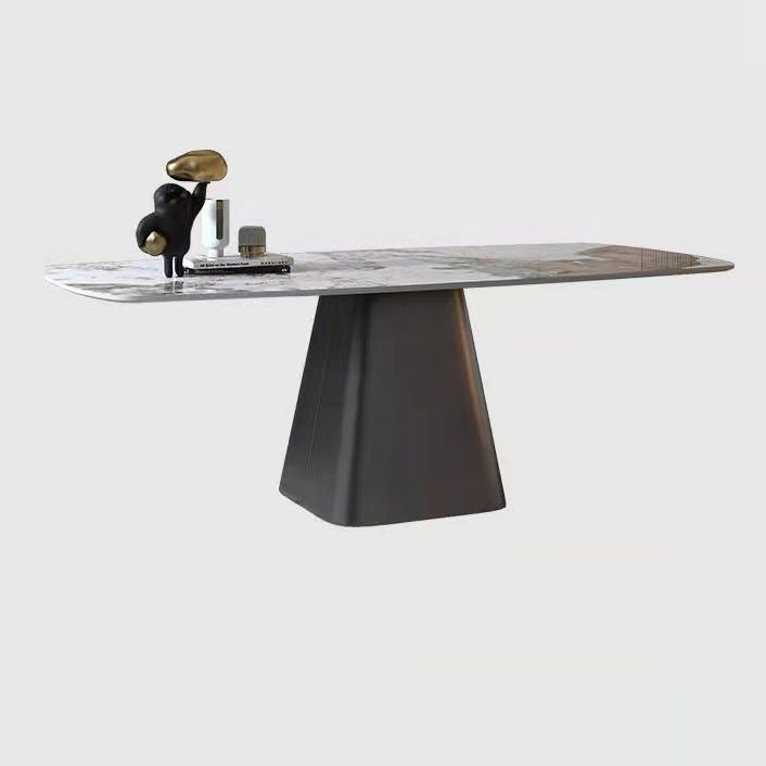 Traditional Rectangle Luxury Dining Table White Sintered Stone Table with Metal Pedestal Base