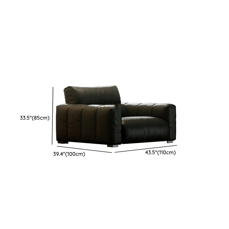 Black Genuine Leather Sofa Mid-Century Modern Square Arm Sofa