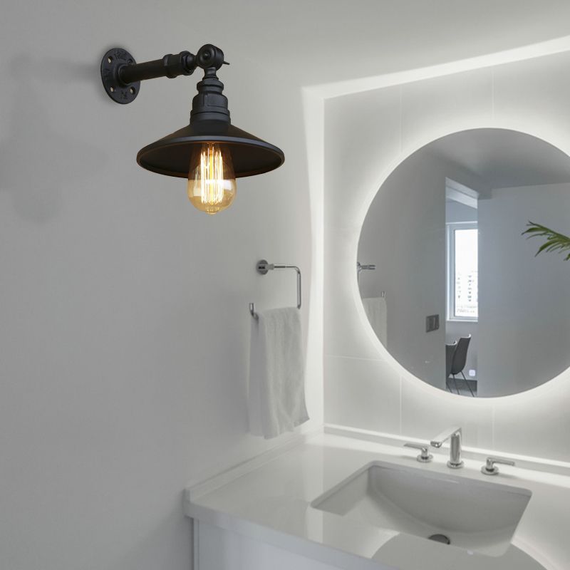 Lampe murale à cône argenté noir / vieilli avec tuyau de style industriel en métal 1 éclairage à la salle à manger légère Éclairage