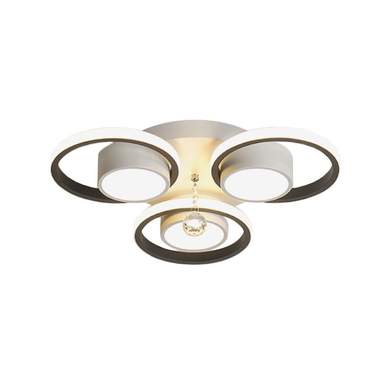 Acrylic White Flush Ceiling Light Circle 20.5"/25.5" W LED Modern Flushmount with Crystal Orb, Warm/White Light/Remote Control Stepless Dimming