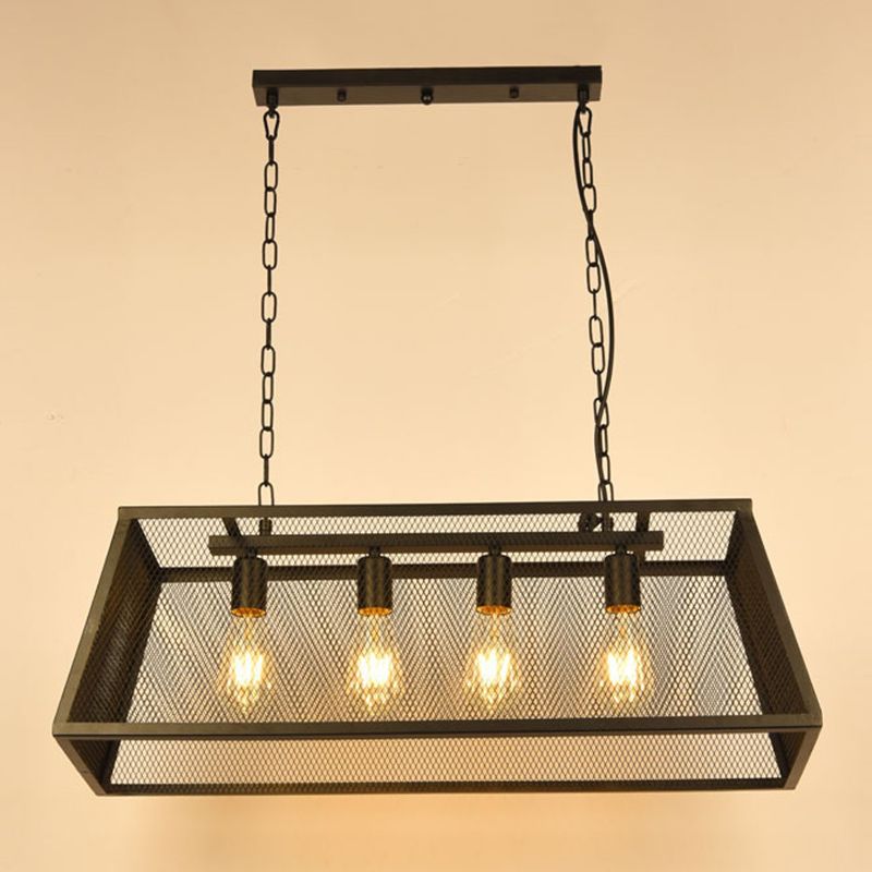 Luce a sospensione a sospensione in gabbia di ferro a 4 luci Stile industriale retrò luce appesa per bar