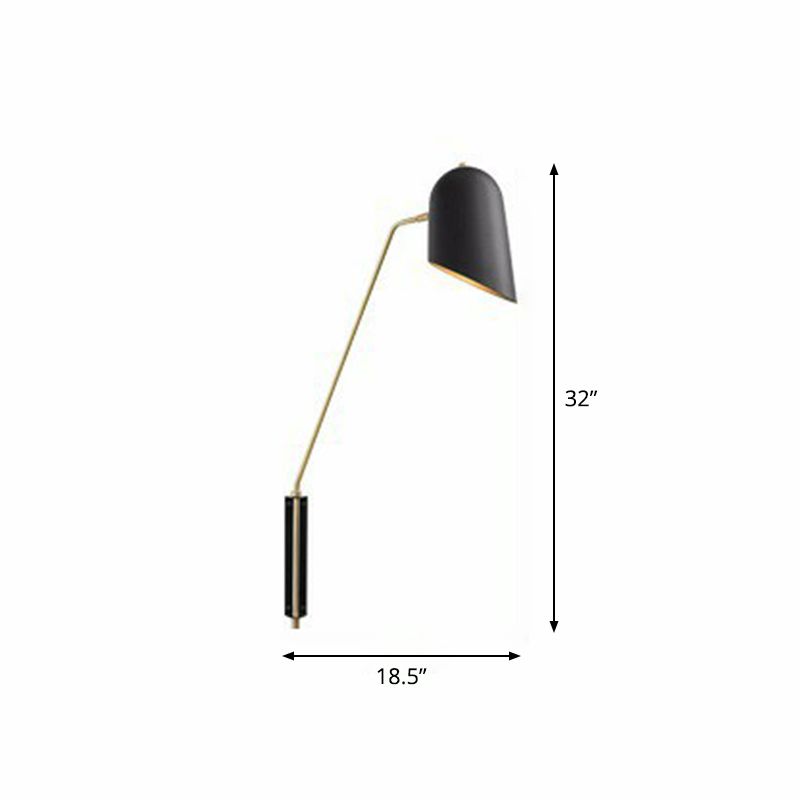 Single Bedside Wall Mounted Reading Light Nordic Black Sconce Light with Angle-Cut Dome Metal Shade