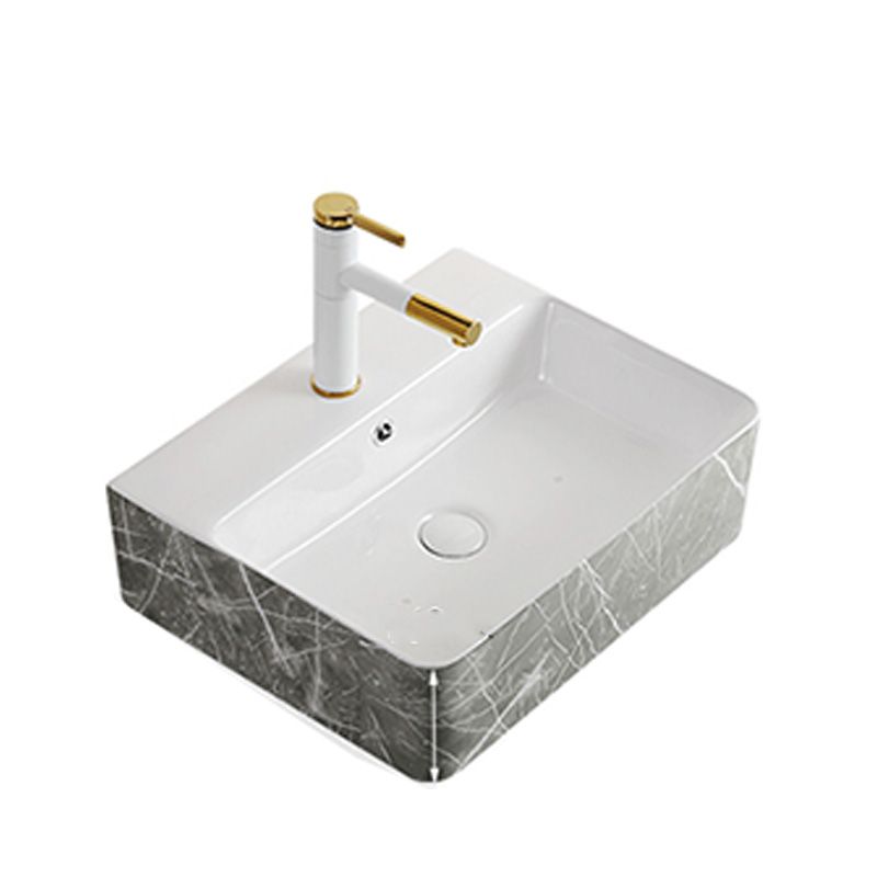 Modern Bathroom Sink Ceramic Marble Pattern Round Bathroom Sink with Pulling Faucet