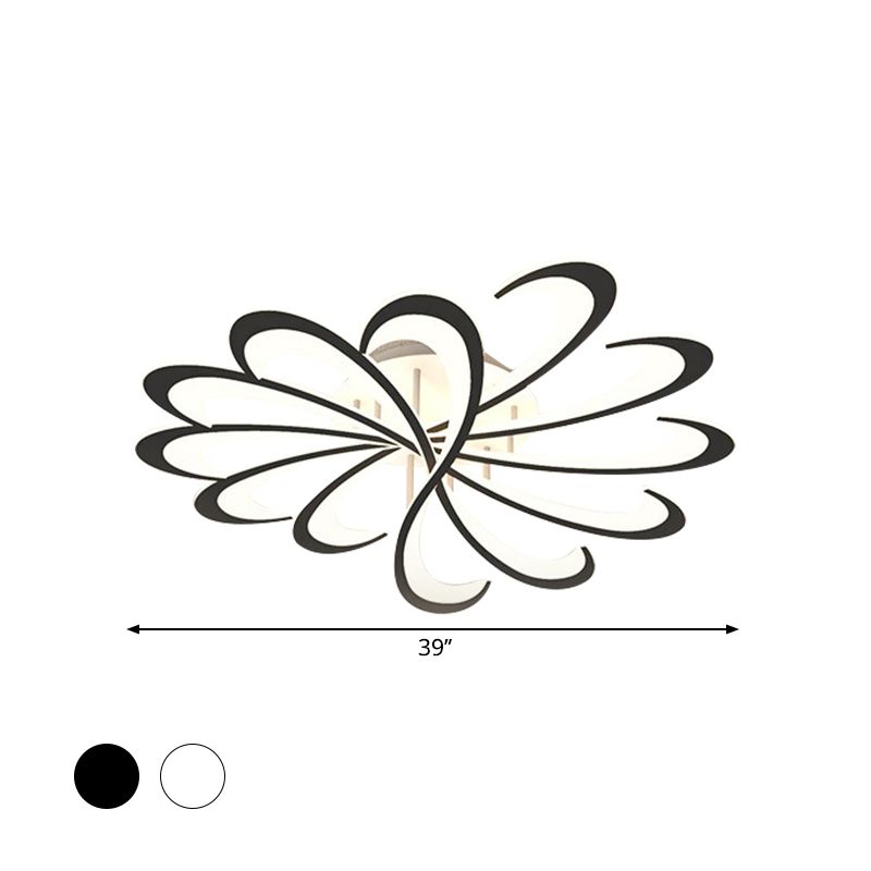 Metallic Floral Flush Mount Light Modern Black/White LED Ceiling Mounted Fixture in Warm/White Light, 31.5"/39" W