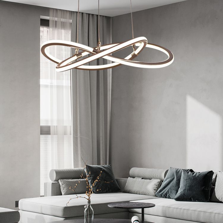 Modern Metal Sockets Chandelier Living Room Linear LED Hanging Pendant Lights