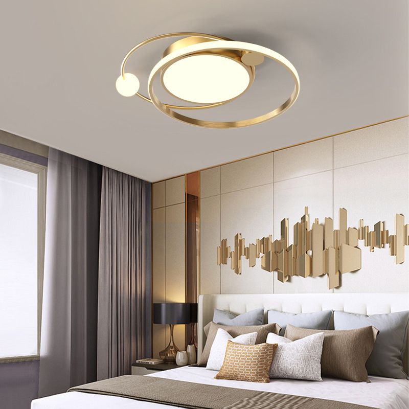 Metal Circular Line Design 3-Lights Flushmount Lamp Modern Simplicity Acrylic LED Ceiling Light for Study Room