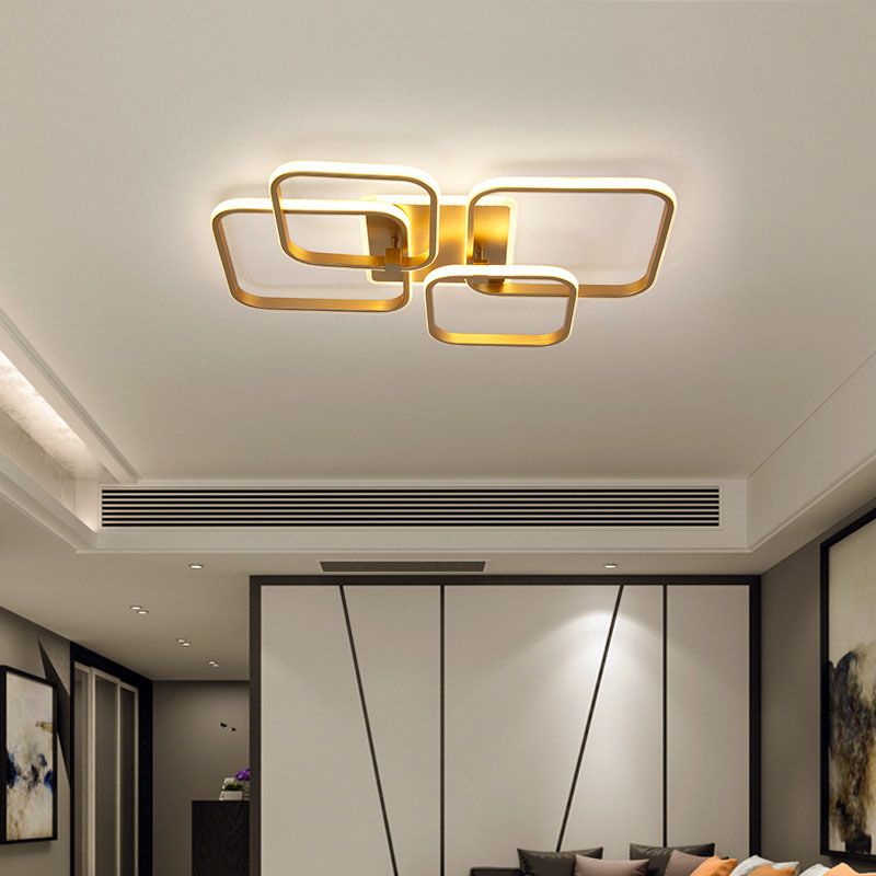 Modern Minimalist LED Semi Flush Mount Square Acrylic Ceiling Light in Gold