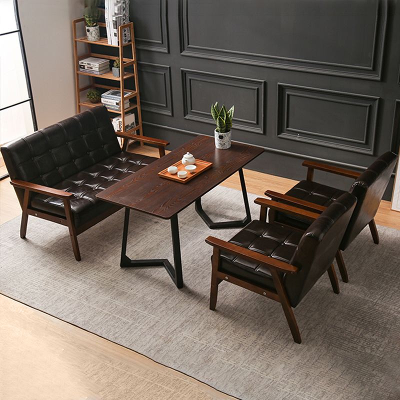 Brown Modern Biscuit Back Genuine Leather Standard Sofa 27.56"High Square Arm Sofa