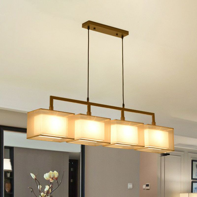 Dual-Rectangle Island Light Minimalist Fabric Restaurant Suspension Lighting Fixture