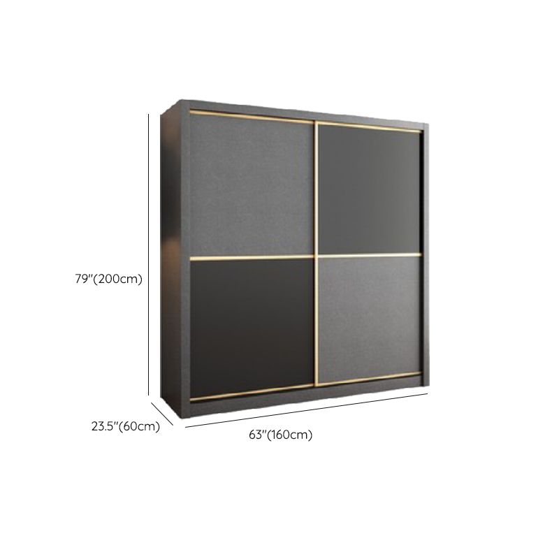 Manufactured Wood Grey Cabinet with Clothes Rail Modern Wardrobe with Sliding Doors