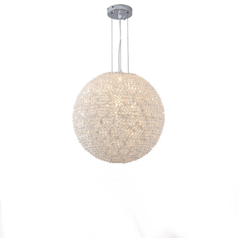 Silver Spherical Chandelier Lighting Minimalist 1-Light Crystal Suspension Lamp