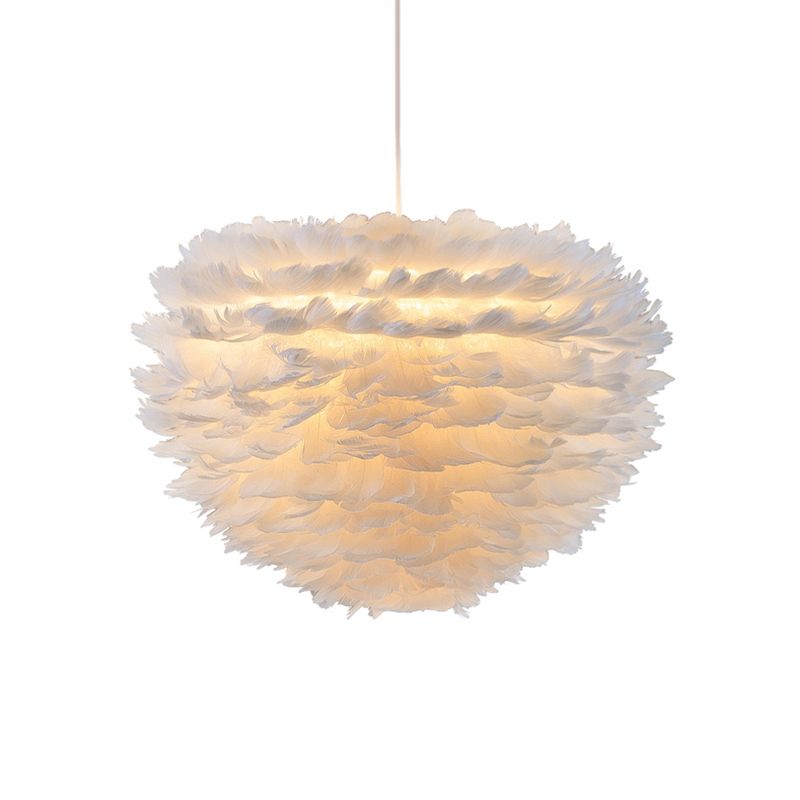 White Dome Suspension Pendant Minimalist 1 Bulb Feather Ceiling Hang Light for Girls Bedroom