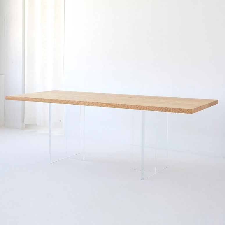 Rectangle Solid Wood Brown Tone Dining Table Simplicity Double Pedestal Table for Dining Room