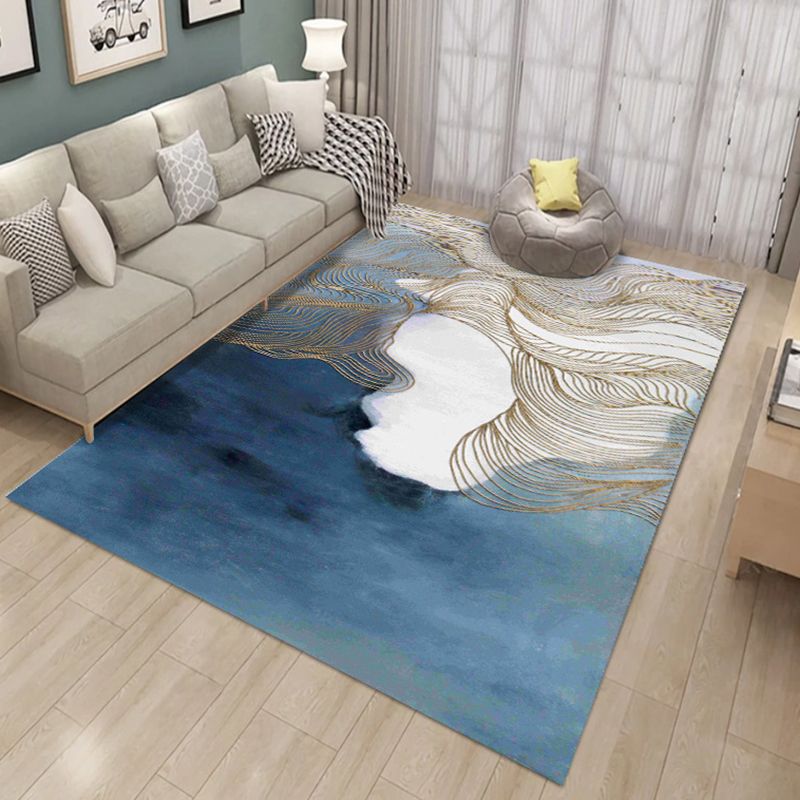 Contemporary Polyester Carpet Abstract Pattern Rug Stain Resistant Area Rug for Living Room