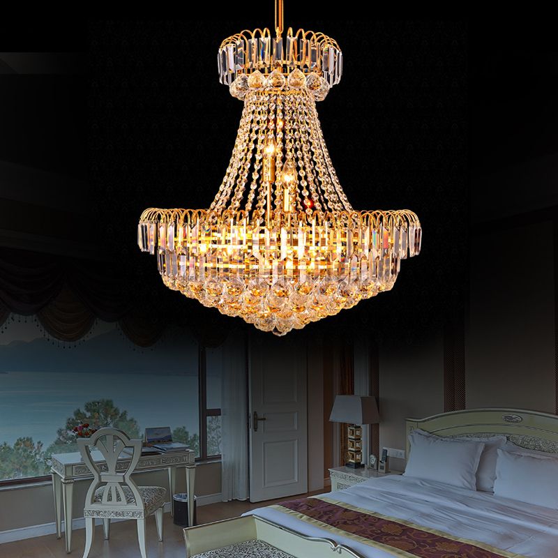 Mushroom Empire Kroonluchter Modern Crystal Gold Hangend Light voor slaapkamer, 16 "/23.5" breed