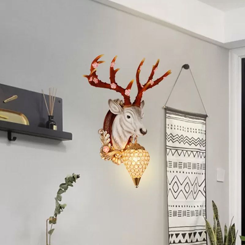 Éclair de larme de lampe de vanité blanche / brun Crystal 12.5 «/24,5» W Éclairage mural vintage à 1 lumière