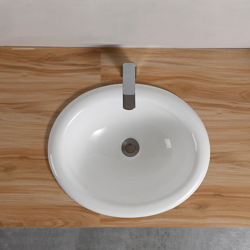 Traditional Drop-in Bathroom Sink Oval Porcelain with Overflow and Faucet Basin