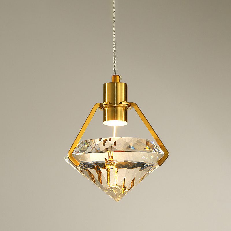 Modern Luxury LED Pendant Light Electroplate Metal Geometric Hanging Lamp with Crystal Shade